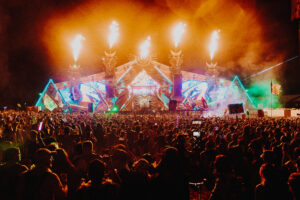 Elements Fire Stage lit up with pyrotechnics