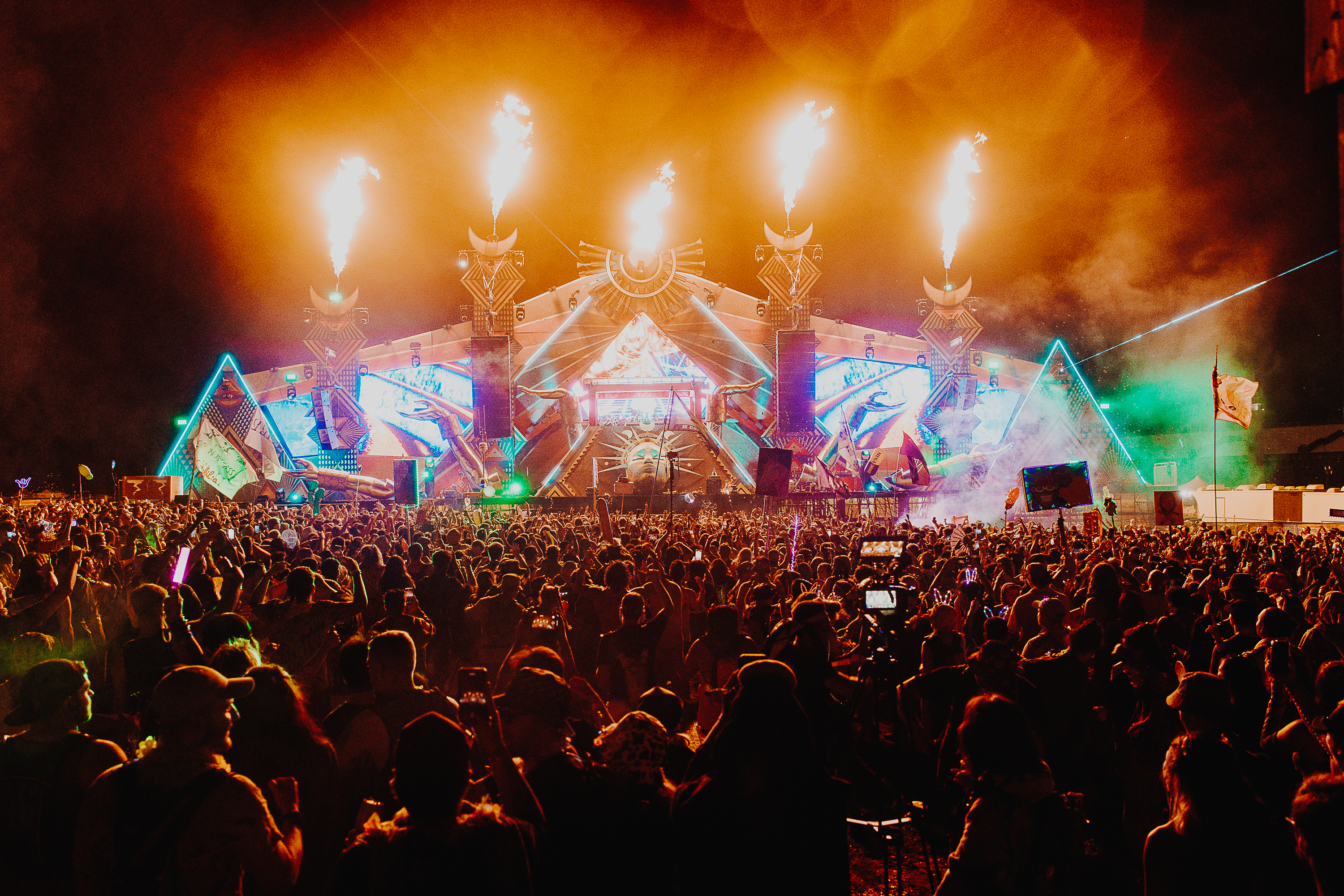 Elements Fire Stage lit up with pyrotechnics
