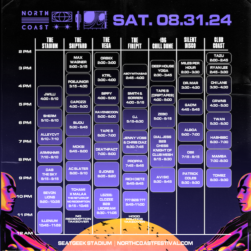 North Coast Festival Saturday Lineup Set Times Poster