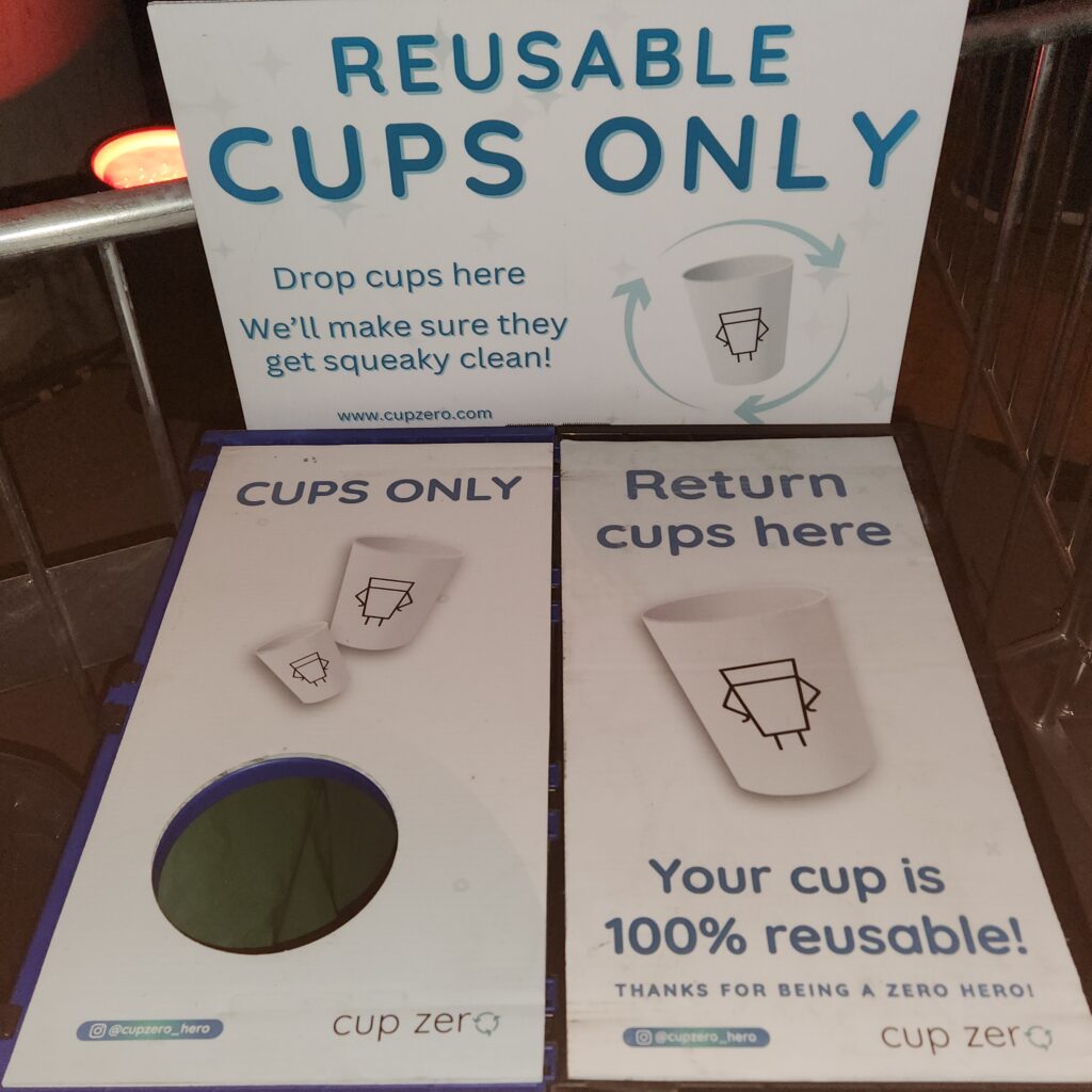 Picture of Cup Zero bins to reuse plastic cups at the K Bridge show.