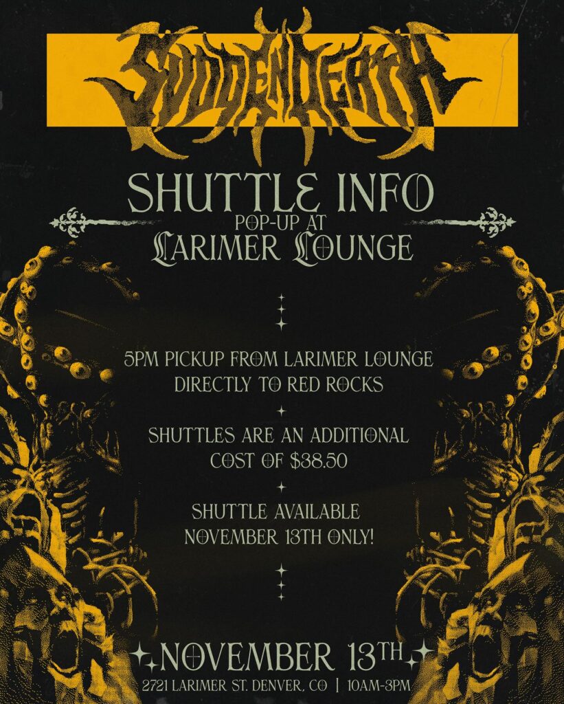 SVDDEN DEATH Shuttle Info Red Rocks CO