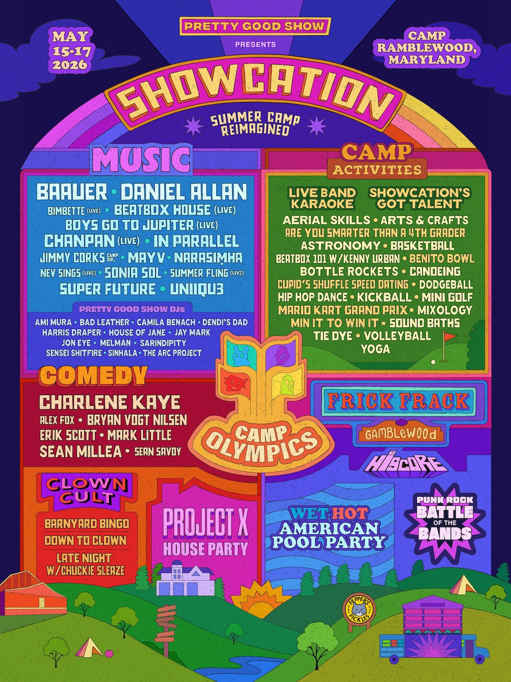 Showcation 2026 flyer, including music, crafts comedy etc